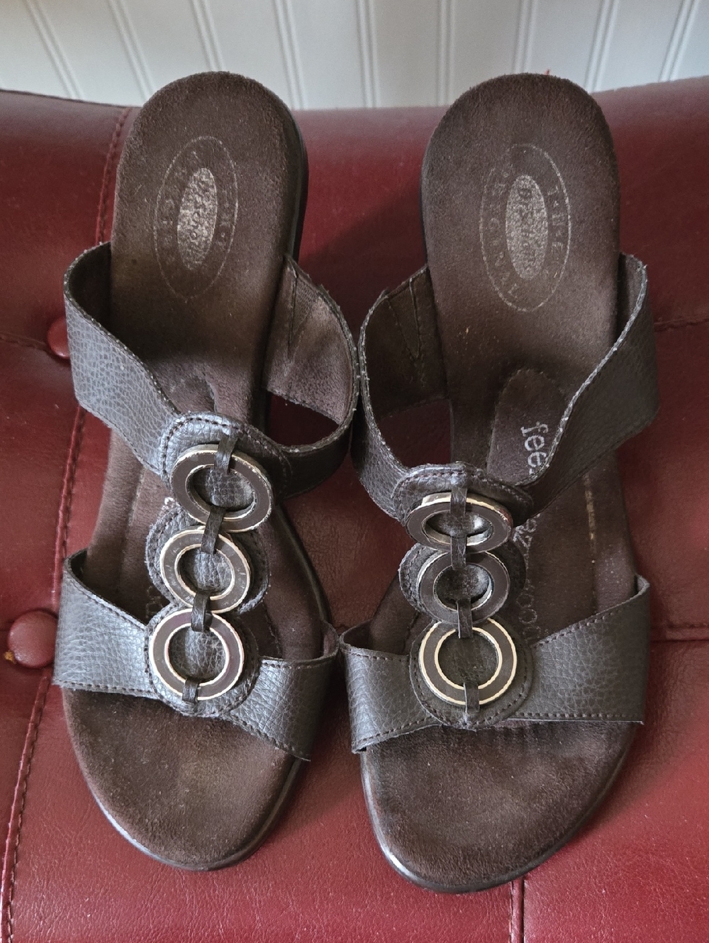 Dr. Scholl's Brown Slide Sandals with Linked Metal Rings